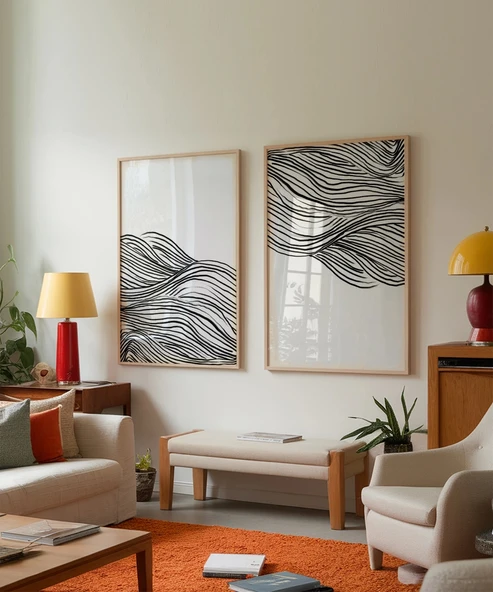 Çerçevesiz Poster Hareket ve Akış Temalı Monokrom 2'li - Resim 3