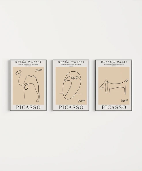 Çerçevesiz Poster Musée d'Orsay İlhamlı Picasso Hayvan Çizimleri 3'lü - Resim 7