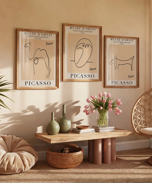 Çerçevesiz Poster Musée d'Orsay İlhamlı Picasso Hayvan Çizimleri 3'lü - Resim 4