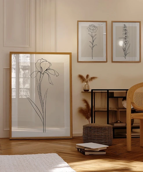 Çerçevesiz Poster Sade Çiçek Sanatı 3'lü - Resim 5