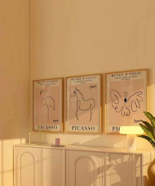 Çerçevesiz Poster Picasso Tarzı Hayvan Çizimleri 3'lü - Resim 3