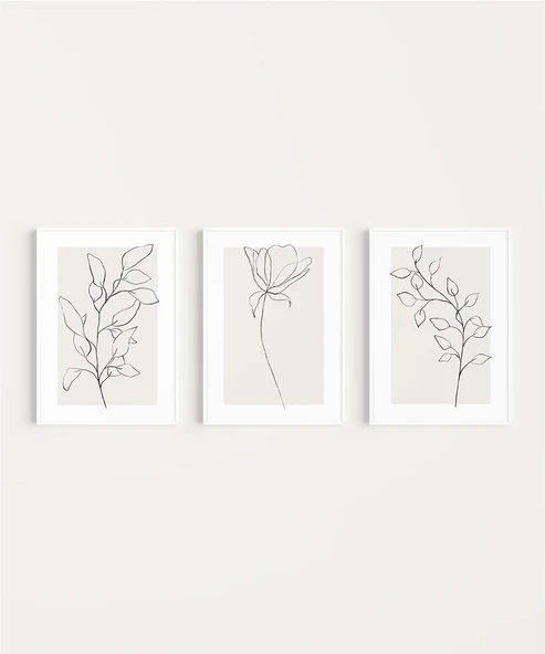 Çerçevesiz Poster eyaz Çerçeveli Minimal Çizgi Sanatı 3'lü - Resim 2