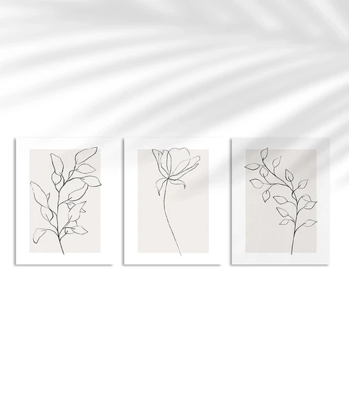 Çerçevesiz Poster eyaz Çerçeveli Minimal Çizgi Sanatı 3'lü ürün görseli
