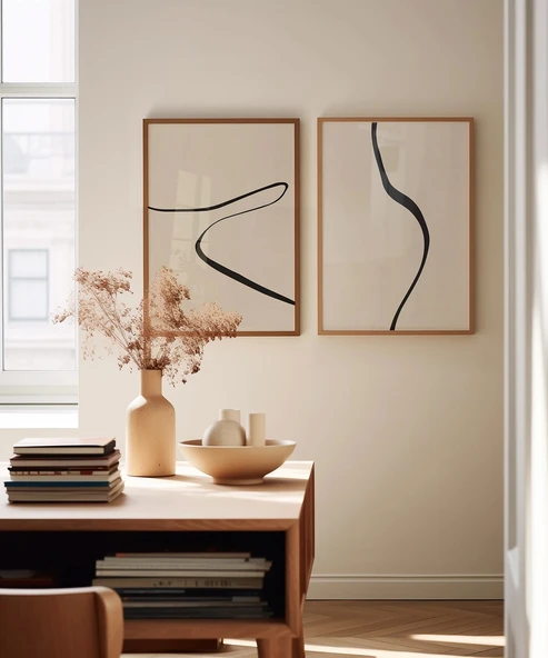 Çerçevesiz Poster Kıvrımlı Hatlar Modern 2'li - Resim 3