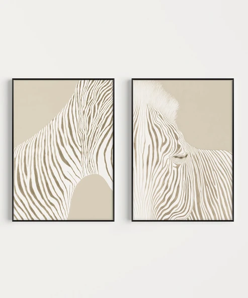 Çerçevesiz Poster Modern Zebra Çizgi Sanatı 2'li - Resim 6