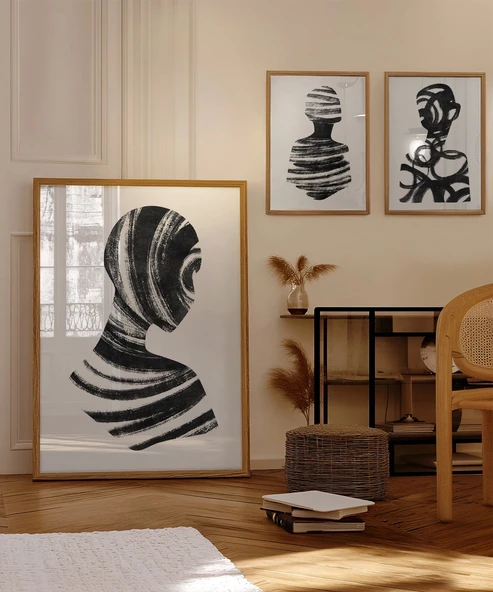 Çerçevesiz Poster Soyut İnsan Silüetleri 3'lü - Resim 4