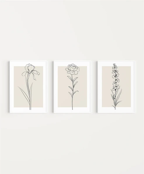 Çerçevesiz Poster Sade Çiçek Sanatı 3'lü - Resim 2