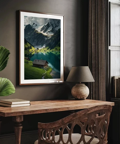 Çerçevesiz Poster Beyaz Zirveler ve Yeşil Vadi - Resim 5