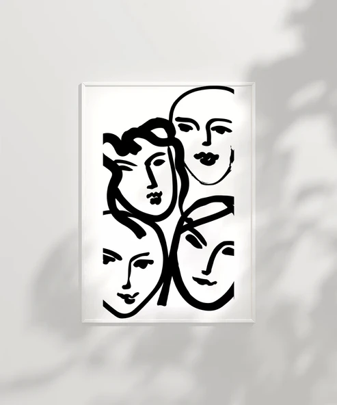 Çerçevesiz Poster Soyut Yüz Çizimleri Minimalist ürün görseli