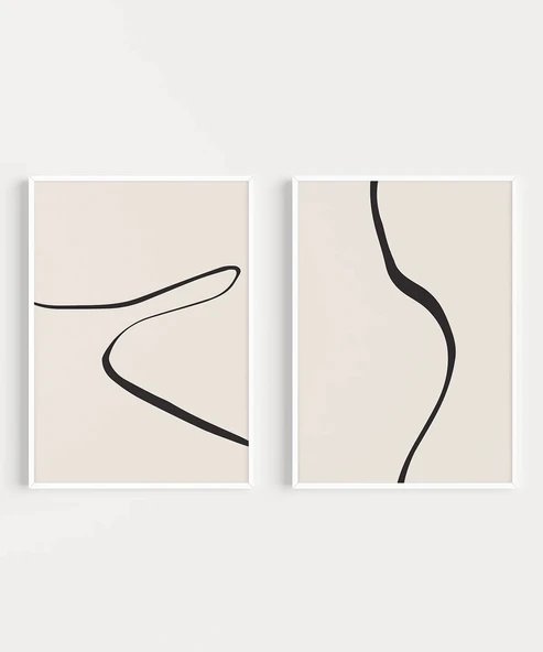 Çerçevesiz Poster Kıvrımlı Hatlar Modern 2'li - Resim 2