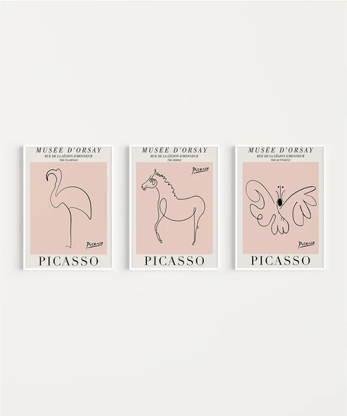 Çerçevesiz Poster Picasso Tarzı Hayvan Çizimleri 3'lü - Resim 2