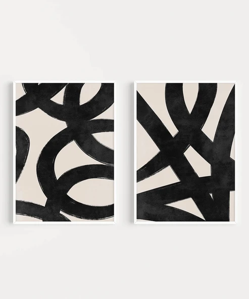 Çerçevesiz Poster Kesişen Çizgiler Soyut 2'li - Resim 2