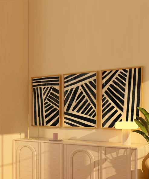 Çerçevesiz Poster Geometrik Siyah-Beyaz Çizgiler 3'lü - Resim 3