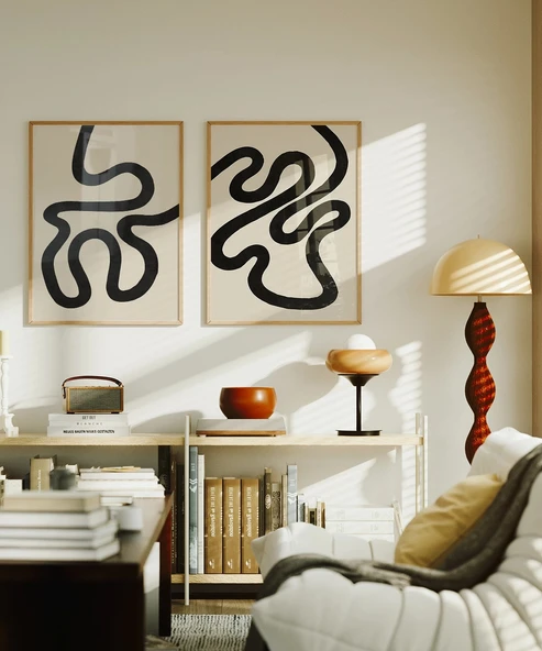 Çerçevesiz Poster Minimalist Dalgalı Hatlar 2'li - Resim 4