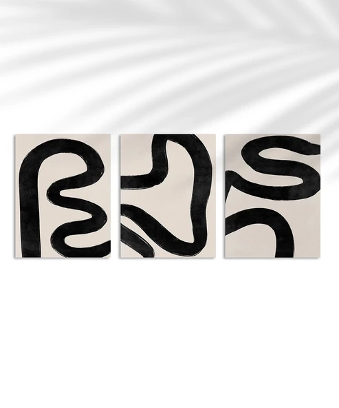 Çerçevesiz Poster Organik Akış Soyut Sanatı Triptik 3'lü ürün görseli