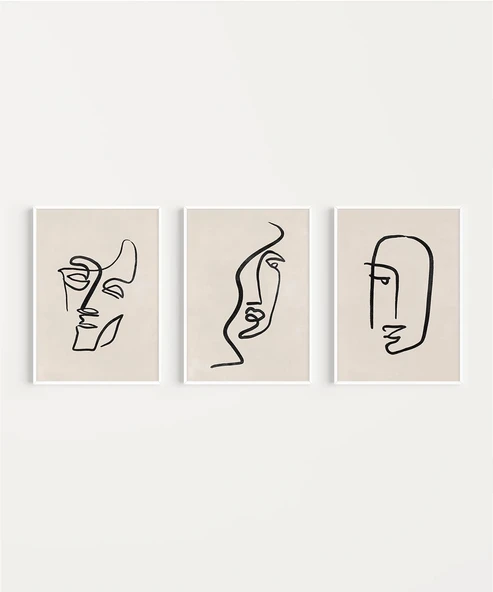 Çerçevesiz Poster Soyut Yüz Çizgileri 3'lü - Resim 2