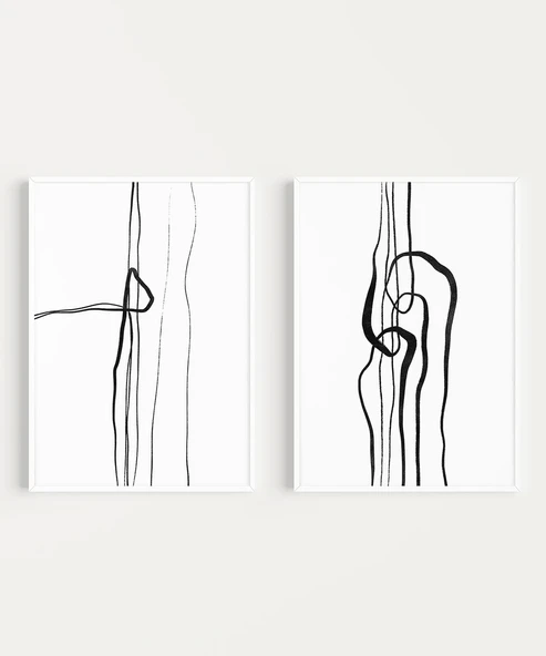 Çerçevesiz Poster Soyut İnce Çizgi Tasarımı 2'li - Resim 2