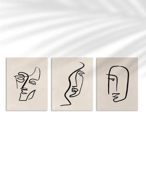 Çerçevesiz Poster Soyut Yüz Çizgileri 3'lü ürün görseli