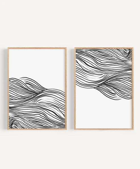 Çerçevesiz Poster Hareket ve Akış Temalı Monokrom 2'li - Resim 7