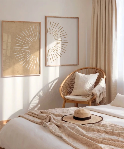 Çerçevesiz Poster Rustik Doku ve Soyut Çizgi 2'li - Resim 3