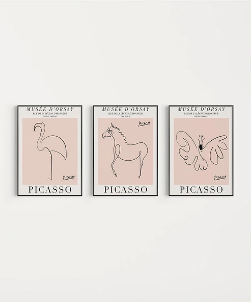 Çerçevesiz Poster Picasso Tarzı Hayvan Çizimleri 3'lü - Resim 7