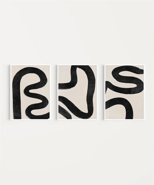 Çerçevesiz Poster Organik Akış Soyut Sanatı Triptik 3'lü - Resim 2