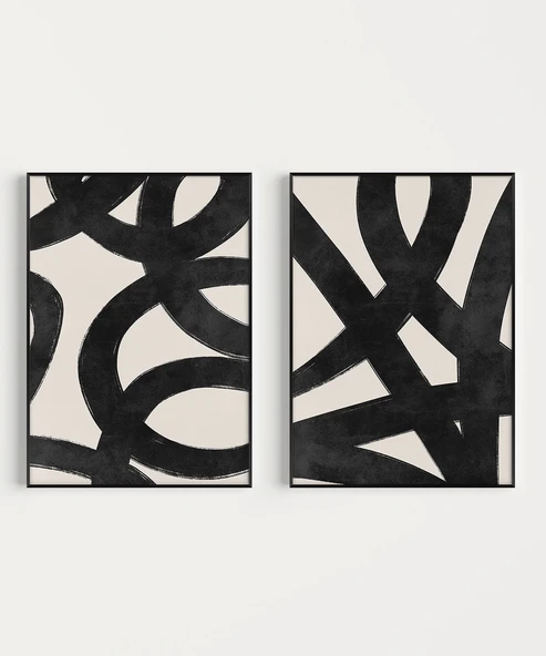 Çerçevesiz Poster Kesişen Çizgiler Soyut 2'li - Resim 6