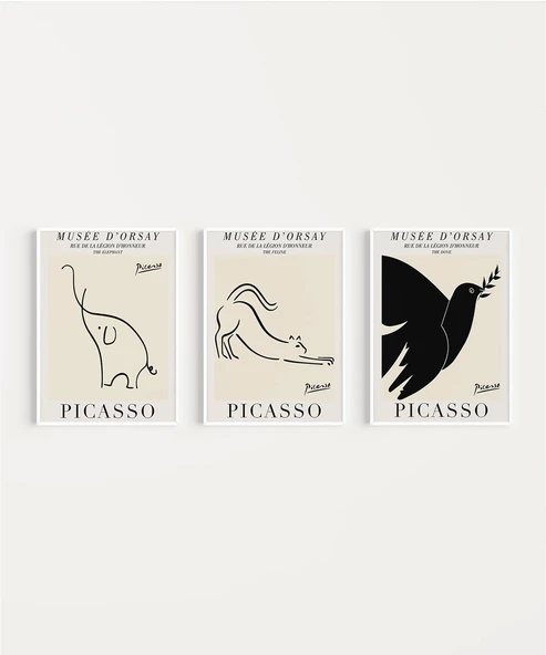 Çerçevesiz Poster Picasso Minimal Çizgi Sanatı 3'lü - 2