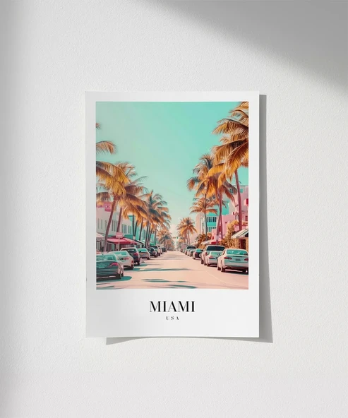 Çerçevesiz Poster Miami Sokak Manzarası ürün görseli