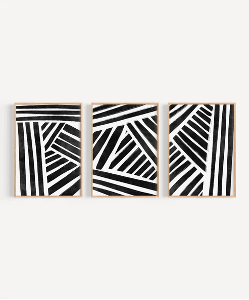 Çerçevesiz Poster Geometrik Siyah-Beyaz Çizgiler 3'lü - Resim 7