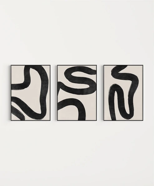 Çerçevesiz Poster Modern Monokrom Soyut 3'lü - 7