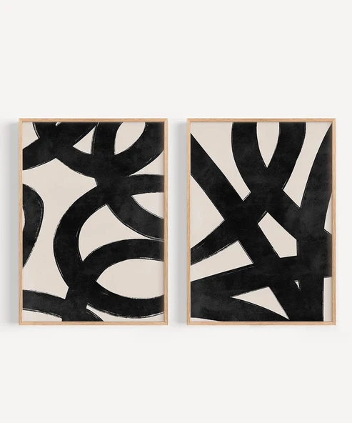 Çerçevesiz Poster Kesişen Çizgiler Soyut 2'li - Resim 7