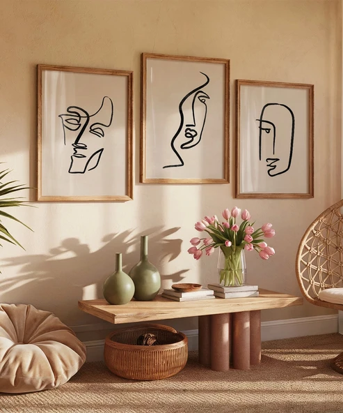 Çerçevesiz Poster Soyut Yüz Çizgileri 3'lü - Resim 5