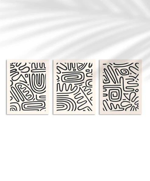 Çerçevesiz Poster Monokrom Soyut Desenler 3'lü ürün görseli