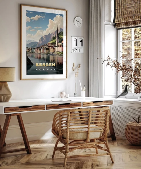 Çerçevesiz Poster Bergen’in Renkli Evleri - Resim 5