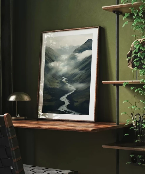 Çerçevesiz Poster Sisler İçinde Nehir - Resim 4