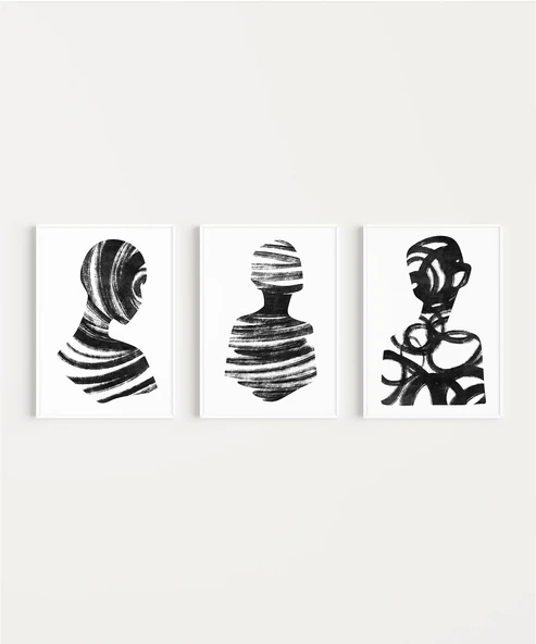 Çerçevesiz Poster Soyut İnsan Silüetleri 3'lü - Resim 2