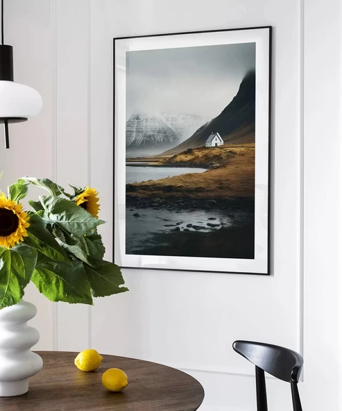 Çerçevesiz Poster Sisli Dağ Evi - Resim 3