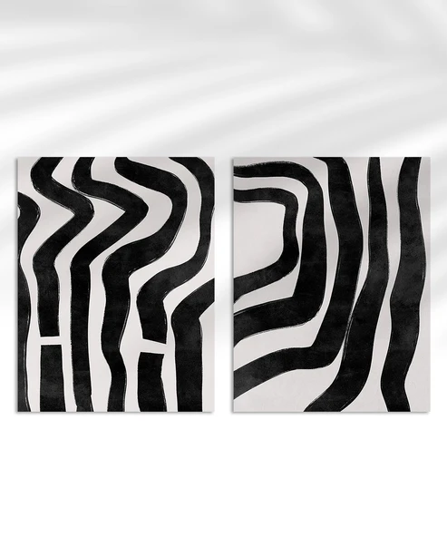 Çerçevesiz Poster Monokrom Zebra Çizgileri 2'li ürün görseli