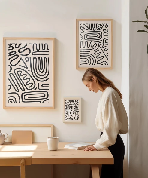 Çerçevesiz Poster Monokrom Soyut Desenler 3'lü - Resim 3