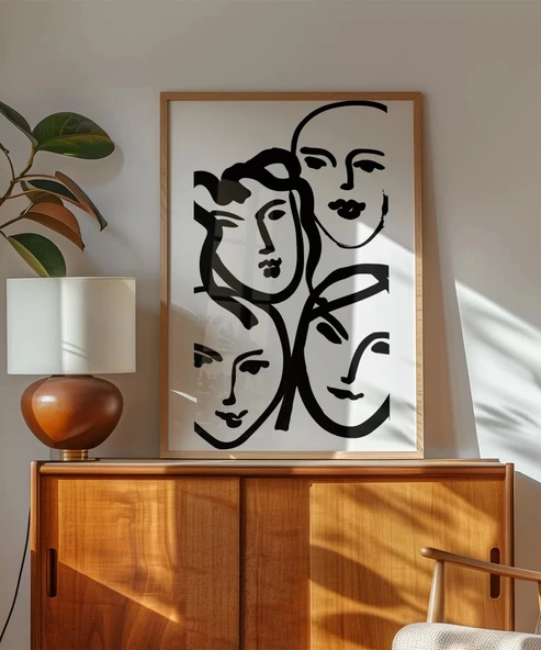 Çerçevesiz Poster Soyut Yüz Çizimleri Minimalist - Resim 2