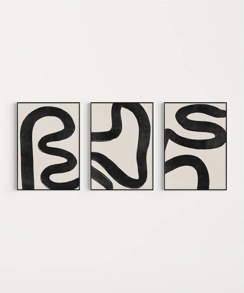 Çerçevesiz Poster Organik Akış Soyut Sanatı Triptik 3'lü - Resim 7