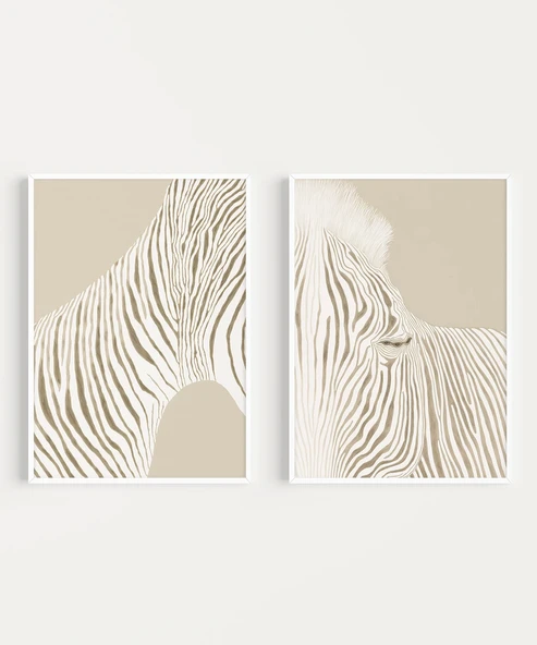 Çerçevesiz Poster Modern Zebra Çizgi Sanatı 2'li - Resim 2