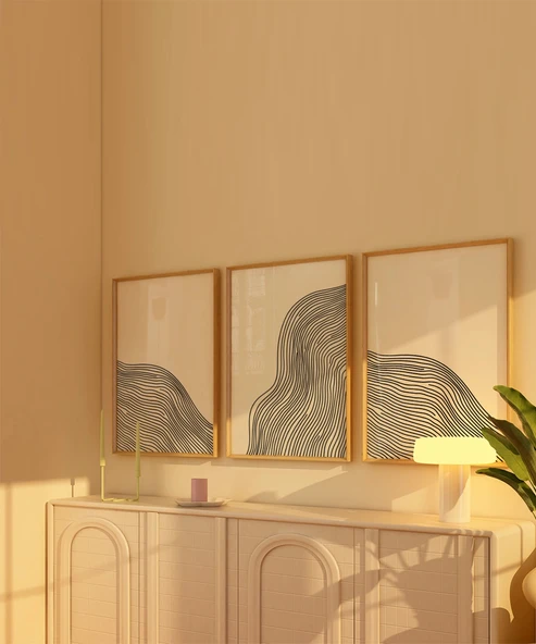 Çerçevesiz Poster Soyut Hatlar ve Akış 3'lü - Resim 3