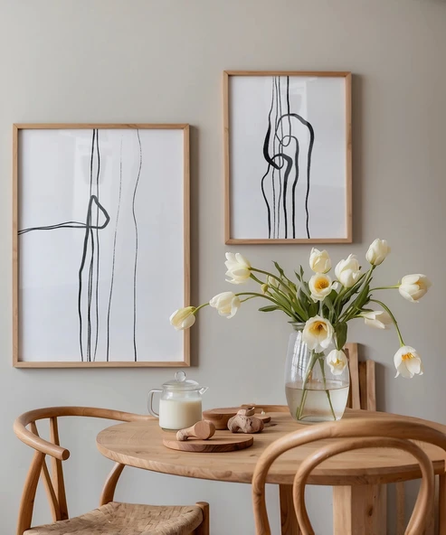 Çerçevesiz Poster Soyut İnce Çizgi Tasarımı 2'li - Resim 4