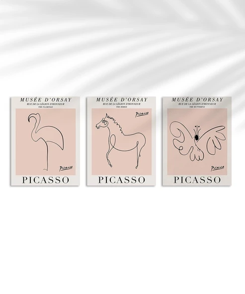 Çerçevesiz Poster Picasso Tarzı Hayvan Çizimleri 3'lü ürün görseli