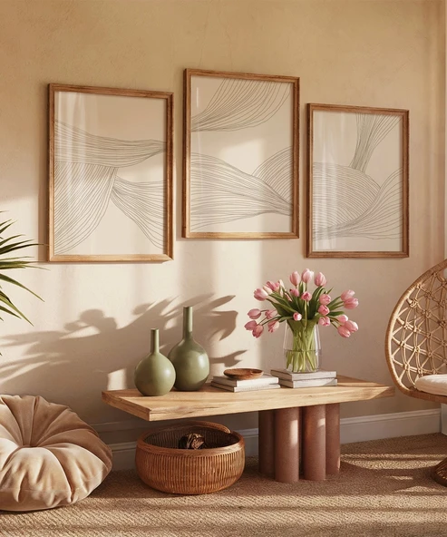 Çerçevesiz Poster Minimalist Organik Formlar 3'lü - Resim 5