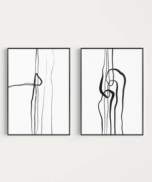 Çerçevesiz Poster Soyut İnce Çizgi Tasarımı 2'li - Resim 6