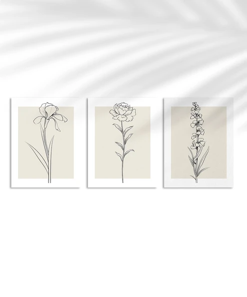 Çerçevesiz Poster Sade Çiçek Sanatı 3'lü ürün görseli