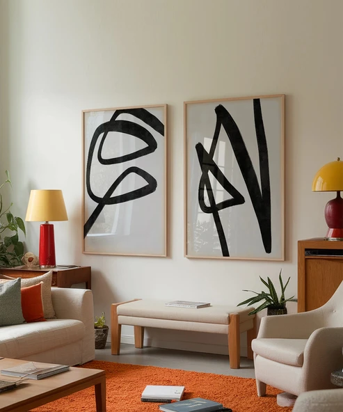 Çerçevesiz Poster Dinamizm Temalı Monokrom 2'li - Resim 4